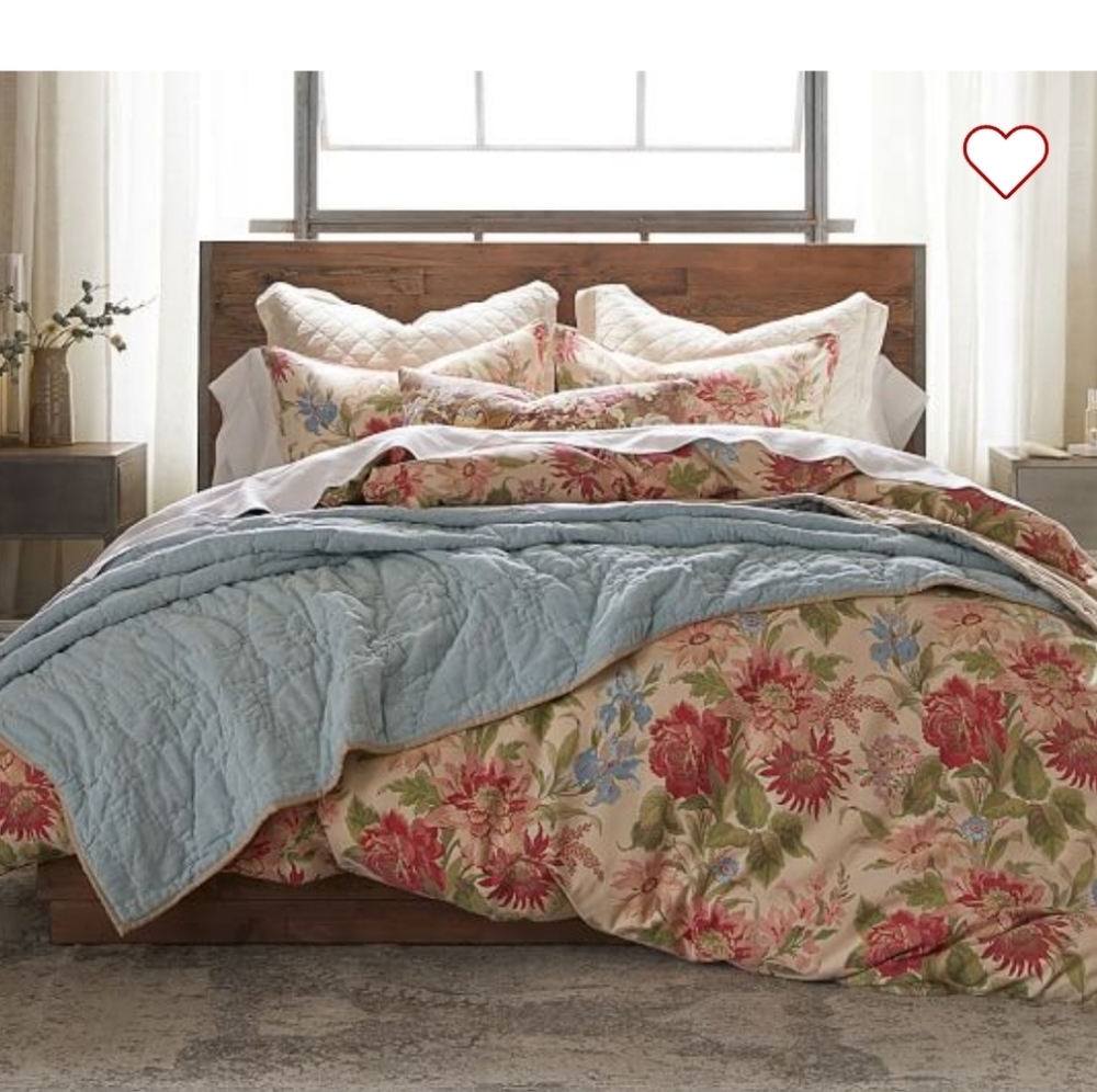 Pottery Barn King Marla Floral Linen Cotton Blend Duvet Cover & 2 Euro Shams - Picture 6 of 8